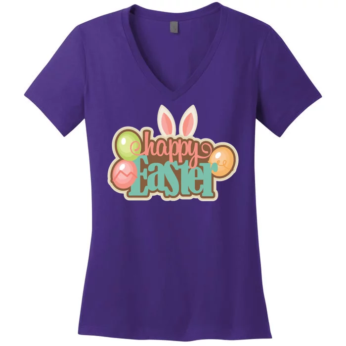 Happy Easter Bunny Ears Holiday Women's V-Neck T-Shirt