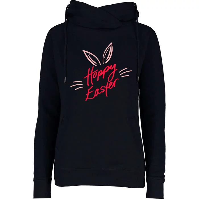 Happy Easter Bunny Ears Womens Funnel Neck Pullover Hood