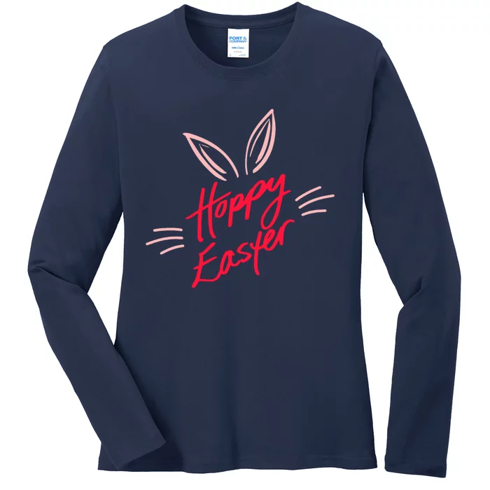 Happy Easter Bunny Ears Ladies Long Sleeve Shirt