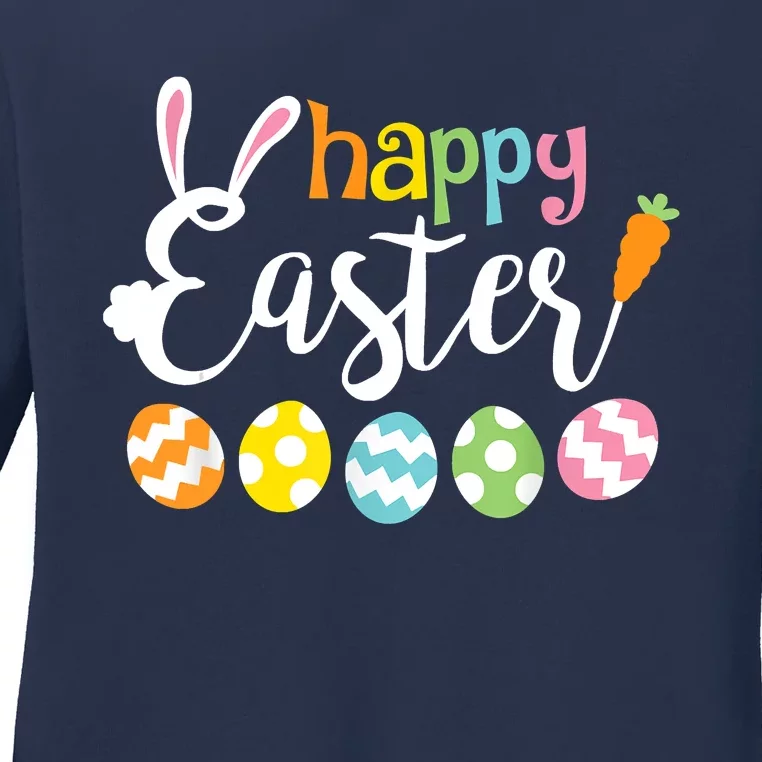 Happy Easter Bunny Rabbit Face Funny Easter Day Ladies Long Sleeve Shirt