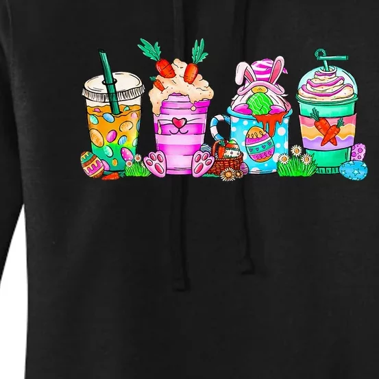 Happy Easter Bunny Coffee Lover Latte Iced Coffee Easter Day Women's Pullover Hoodie