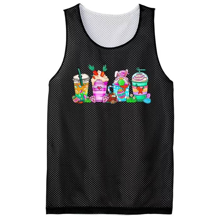 Happy Easter Bunny Coffee Lover Latte Iced Coffee Easter Day Mesh Reversible Basketball Jersey Tank