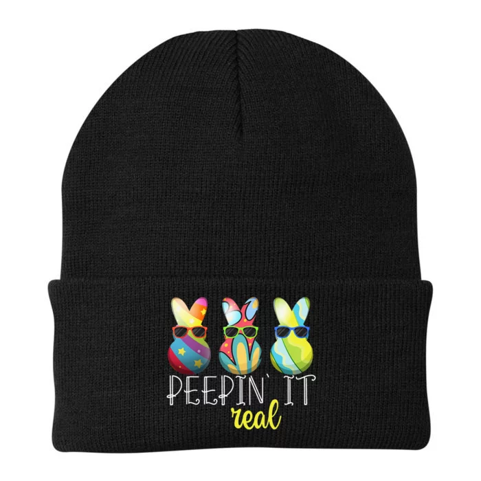 Happy Easter Bunny Egg Hunt Funny Easter Day Peepin' It Real Knit Cap Winter Beanie