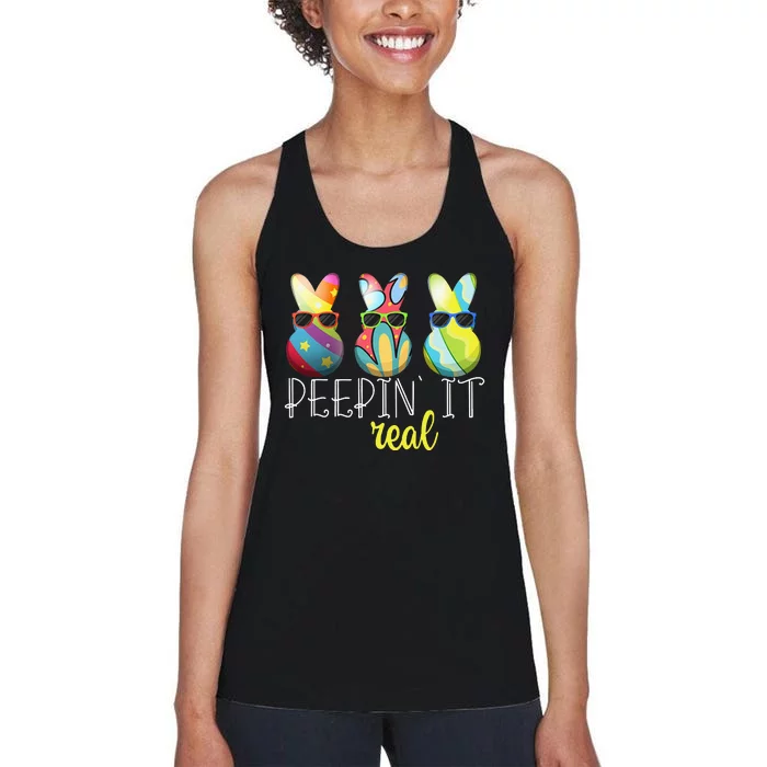 Happy Easter Bunny Egg Hunt Funny Easter Day Peepin' It Real Women's Racerback Tank