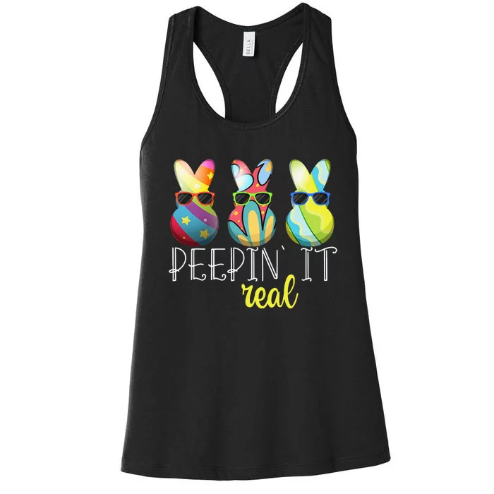 Happy Easter Bunny Egg Hunt Funny Easter Day Peepin' It Real Women's Racerback Tank