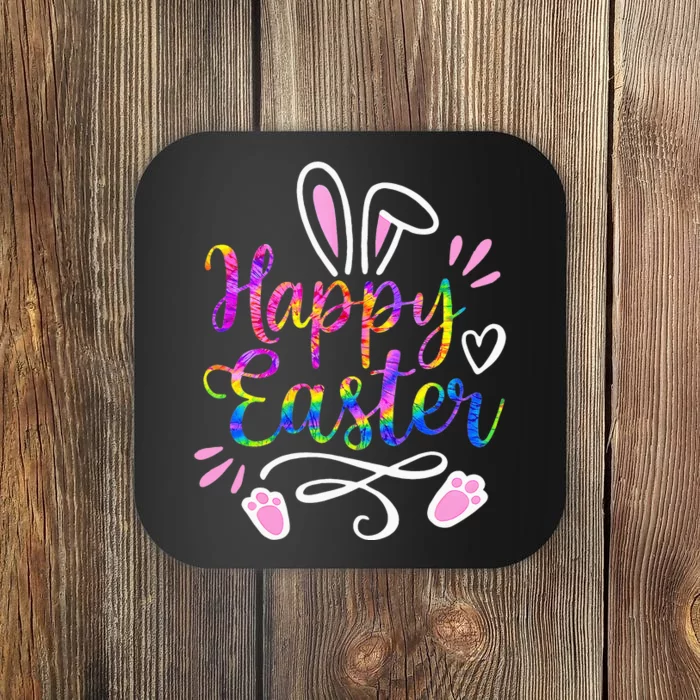 Happy Easter Bunny Rabbit Face Tie Dye Easter Day Coaster