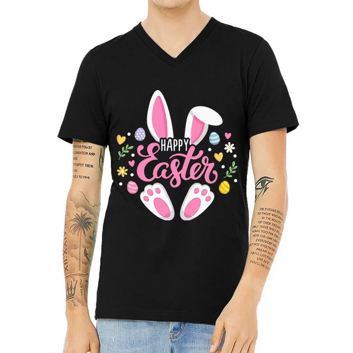 Happy Easter Bunny Easter Egg Hunt Squad Easter  Family V-Neck T-Shirt