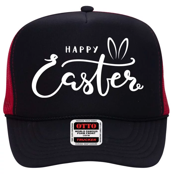 Happy Easter Bunny Ears High Crown Mesh Trucker Hat