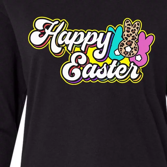 Happy Easter Bunny Leopard Rabbit Family Easter Day Egg Hunt Womens Cotton Relaxed Long Sleeve T-Shirt