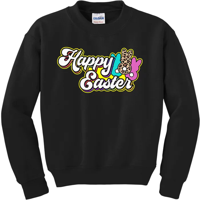 Happy Easter Bunny Leopard Rabbit Family Easter Day Egg Hunt Kids Sweatshirt