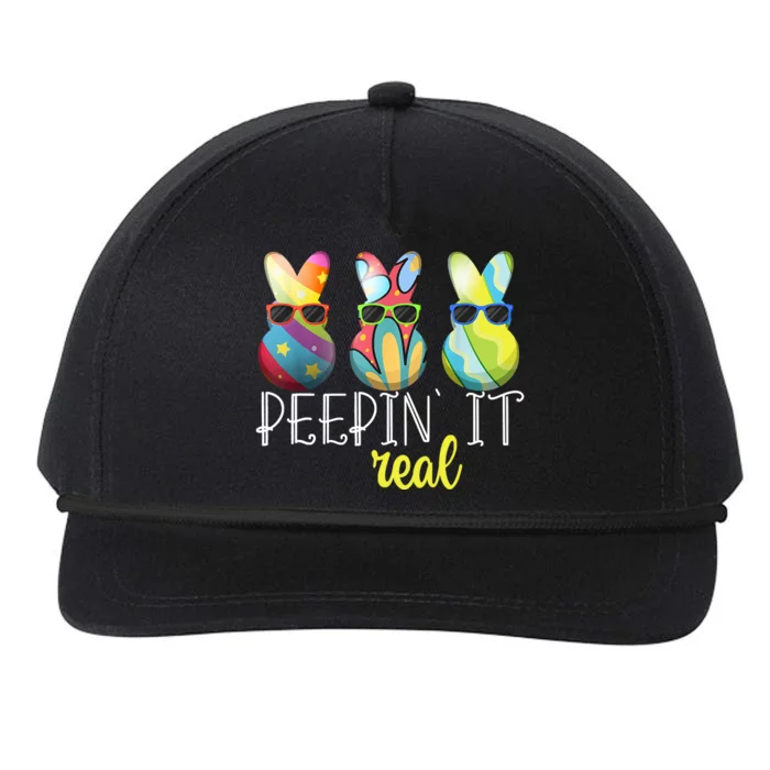 Happy Easter Bunny Egg Hunt Funny Easter Day Peepin' It Real Snapback Five-Panel Rope Hat