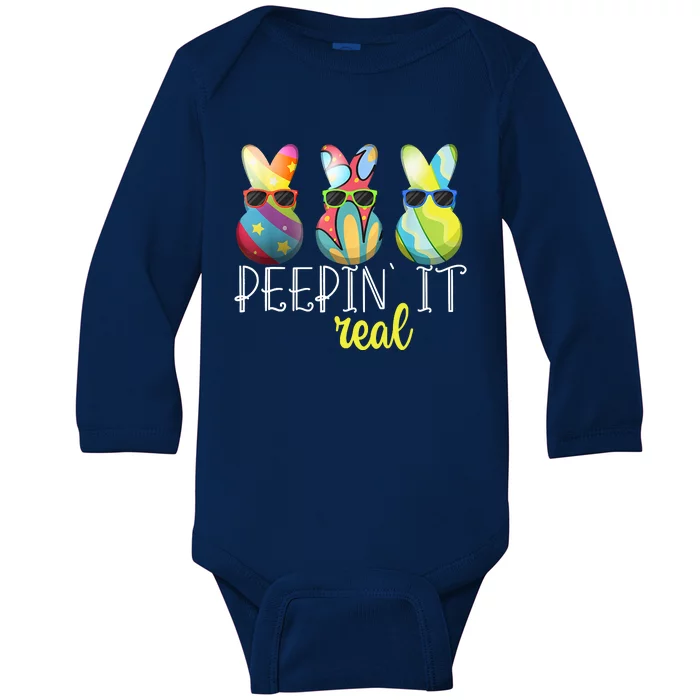 Happy Easter Bunny Egg Hunt Funny Easter Day Peepin' It Real Baby Long Sleeve Bodysuit