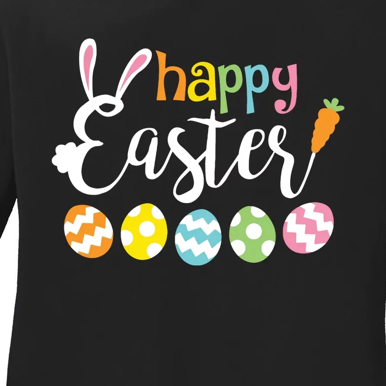 Happy Easter Bunny Rabbit Face Funny Easter Day Ladies Long Sleeve Shirt