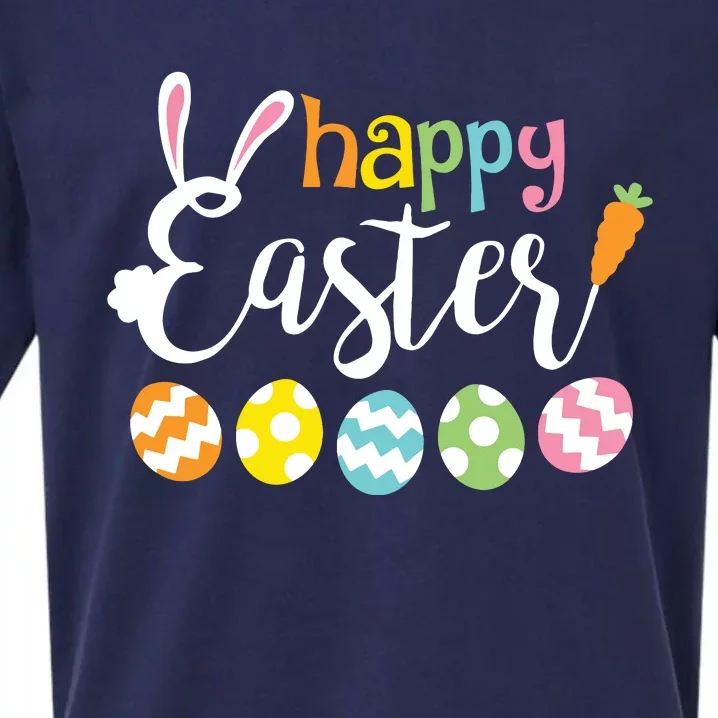 Happy Easter Bunny Rabbit Face Funny Easter Day Sueded Cloud Jersey T-Shirt