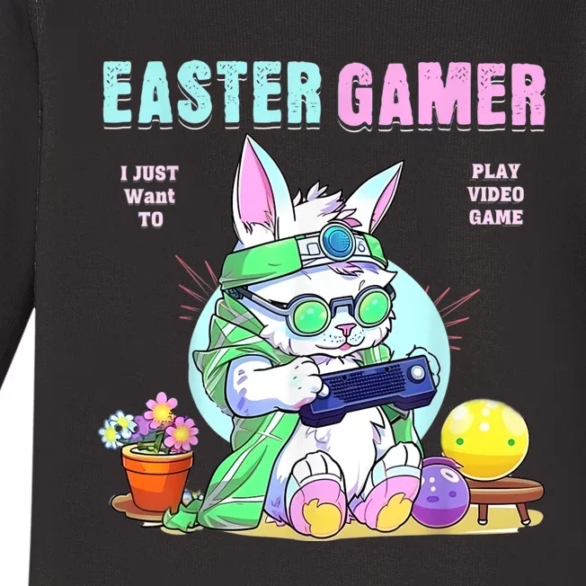 Happy Easter Bunny Funny Gamer Video Game Baby Long Sleeve Bodysuit