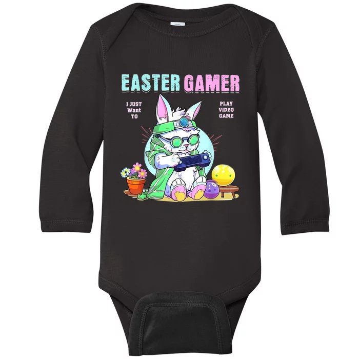 Happy Easter Bunny Funny Gamer Video Game Baby Long Sleeve Bodysuit