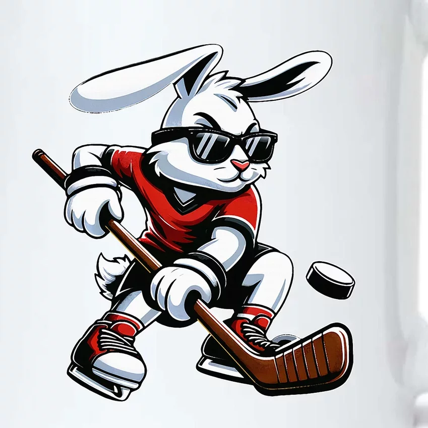 Happy Easter Bunny Playing Hockey Easter Sport Black Color Changing Mug