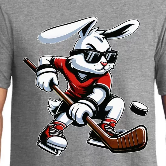 Happy Easter Bunny Playing Hockey Easter Sport Pajama Set