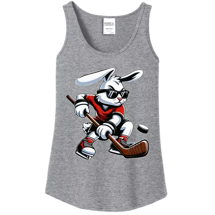 Happy Easter Bunny Playing Hockey Easter Sport Ladies Essential Tank