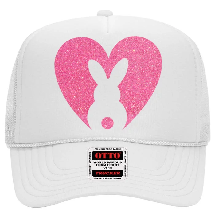 Heart Easter Bunny High Crown Mesh Trucker Hat