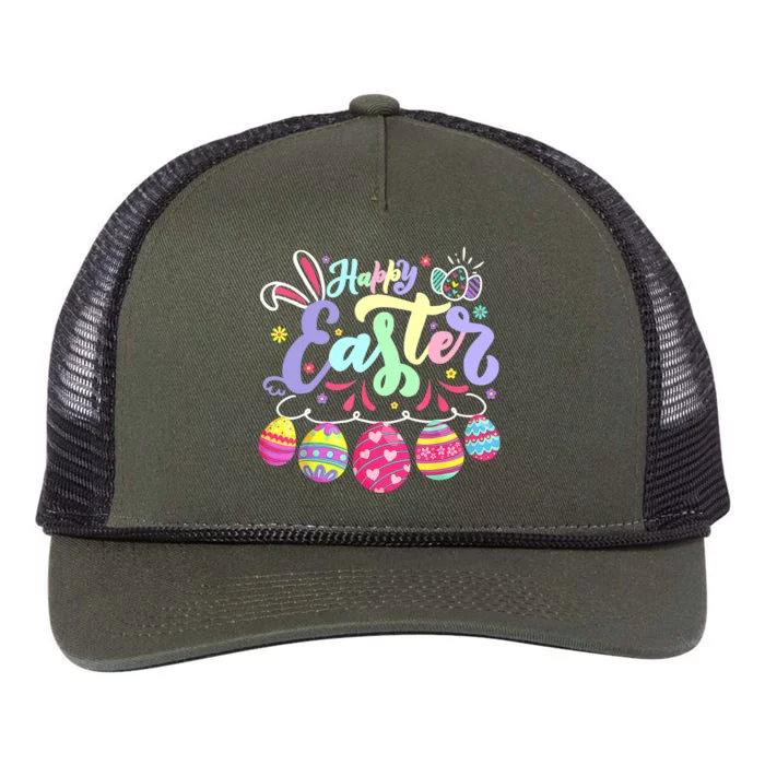 Happy Easter Bunny Spring Easter Egg Hunt Easter Retro Rope Trucker Hat Cap