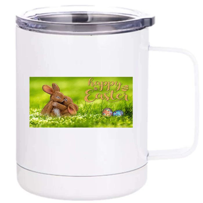 Hugging Easter Bunnies Front & Back 12oz Stainless Steel Tumbler Cup