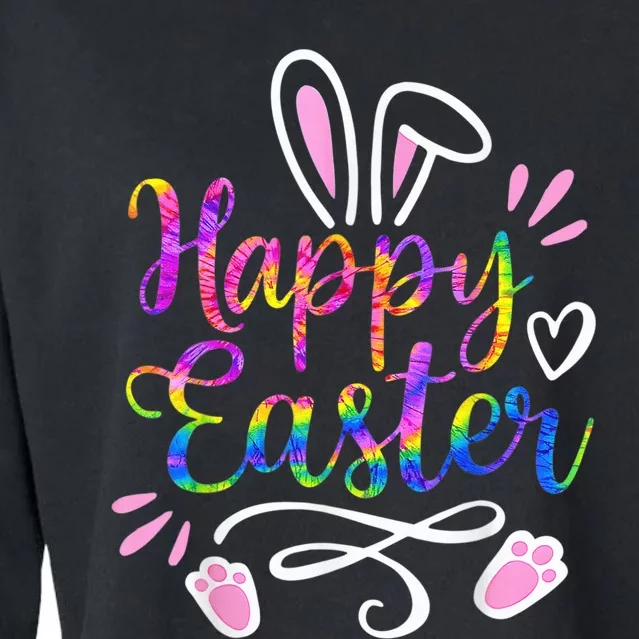 Happy Easter Bunny Rabbit Face Tie Dye Easter Day Wo Girl Cropped Pullover Crew