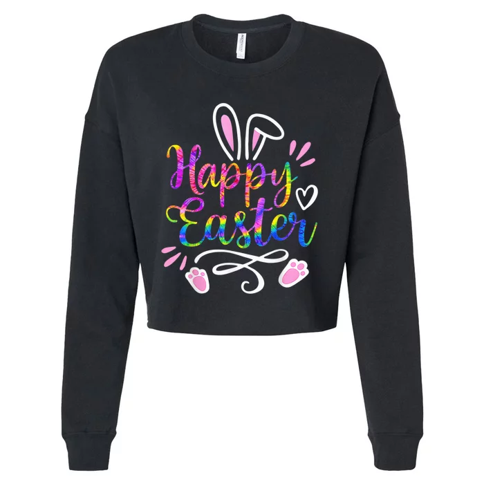 Happy Easter Bunny Rabbit Face Tie Dye Easter Day Wo Girl Cropped Pullover Crew