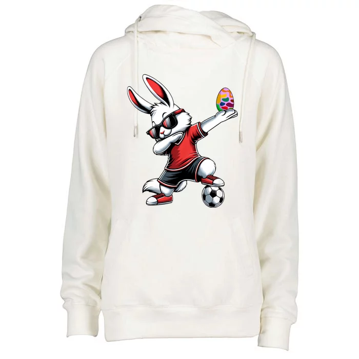 Happy Easter Bunny With Soccer Easter Sport Womens Funnel Neck Pullover Hood