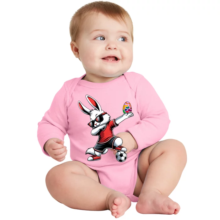 Happy Easter Bunny With Soccer Easter Sport Baby Long Sleeve Bodysuit