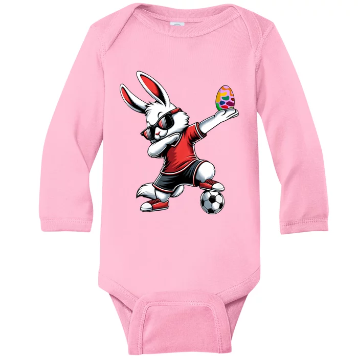 Happy Easter Bunny With Soccer Easter Sport Baby Long Sleeve Bodysuit