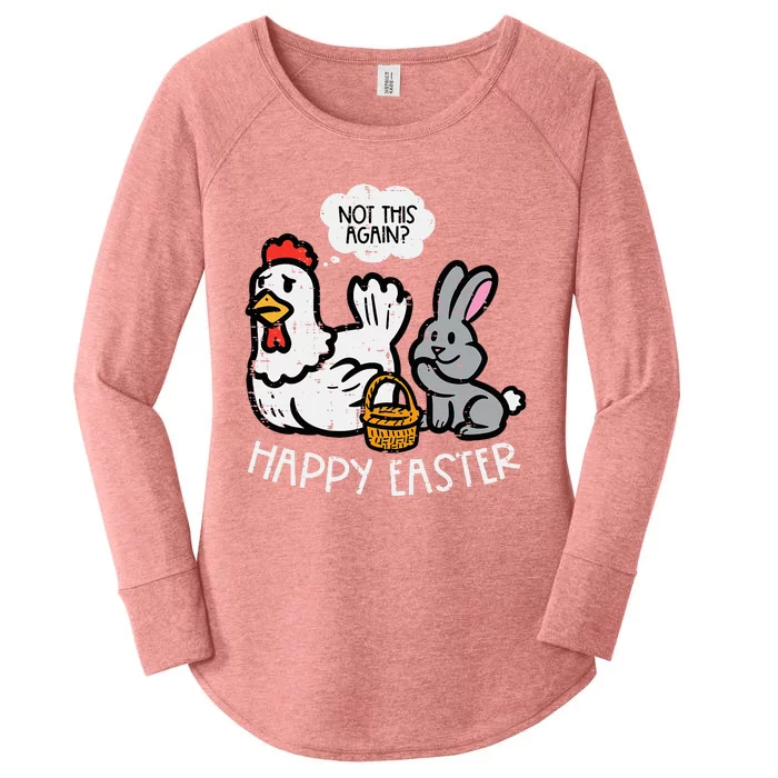 Happy Easter Bunny Chicken Not Again Women's Perfect Tri Tunic Long Sleeve Shirt