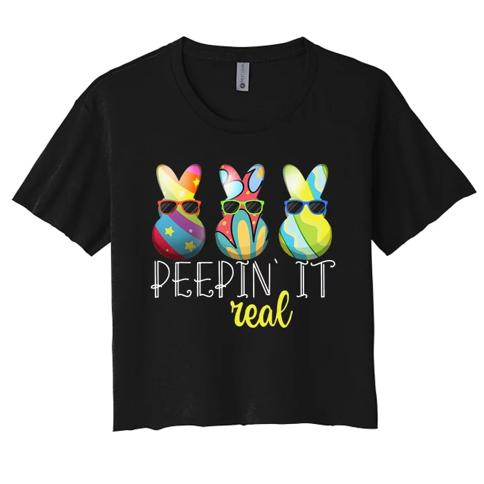 Happy Easter Bunny Egg Hunt Funny Easter Day Peepin' It Real Women's Crop Top Tee