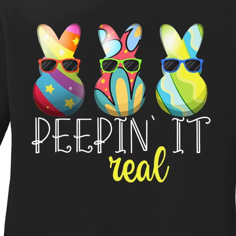 Happy Easter Bunny Egg Hunt Funny Easter Day Peepin' It Real Ladies Long Sleeve Shirt