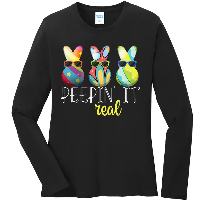 Happy Easter Bunny Egg Hunt Funny Easter Day Peepin' It Real Ladies Long Sleeve Shirt