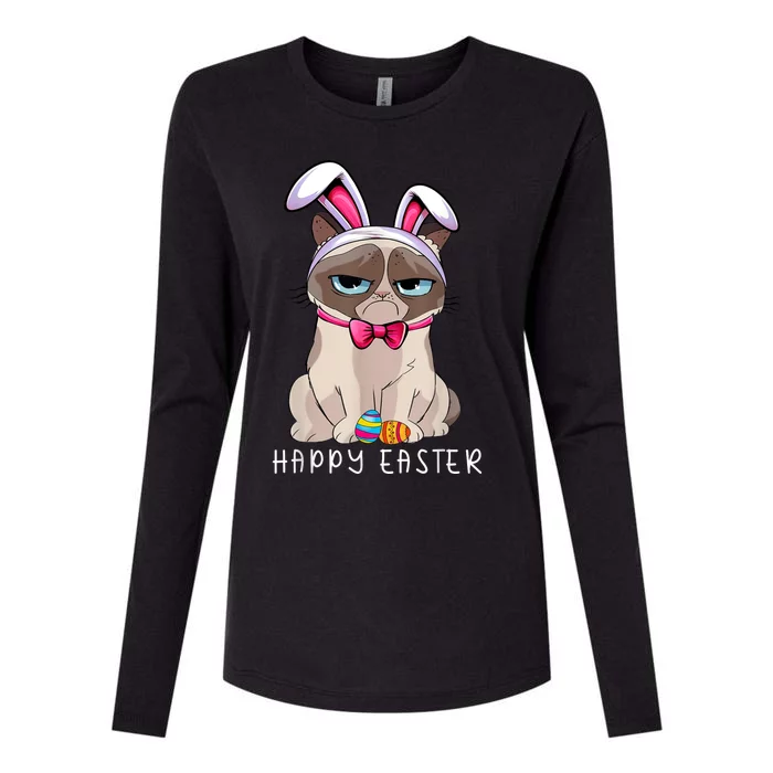 Happy Easter Bunny Funny Pajama Dress Cat Grumpy Rabbit Ears Womens Cotton Relaxed Long Sleeve T-Shirt