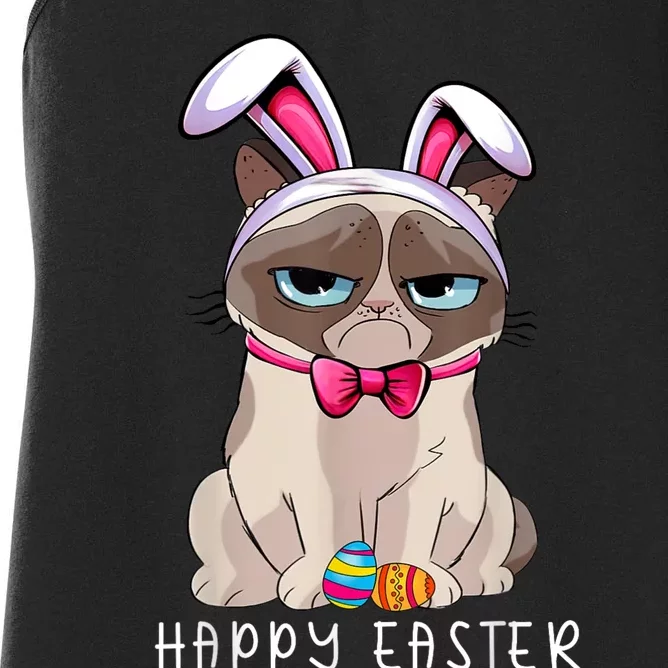 Happy Easter Bunny Funny Pajama Dress Cat Grumpy Rabbit Ears Women's Racerback Tank