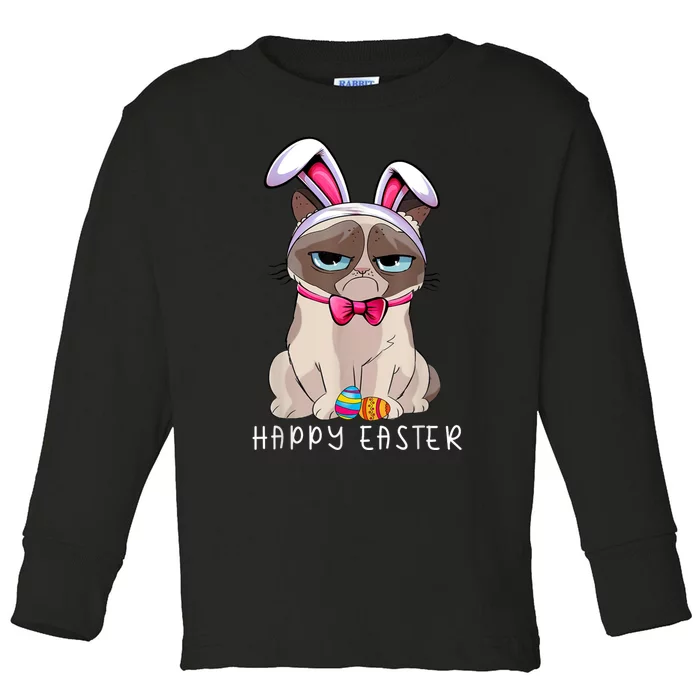 Happy Easter Bunny Funny Pajama Dress Cat Grumpy Rabbit Ears Toddler Long Sleeve Shirt