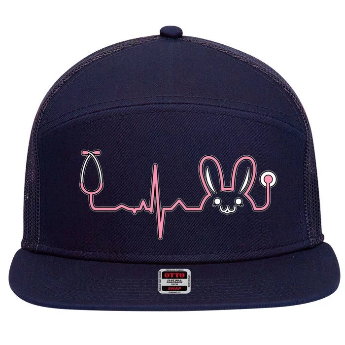 Heartbeat Easter Bunny Tee Nurse Stethoscope Nursing Gift 7 Panel Mesh Trucker Snapback Hat