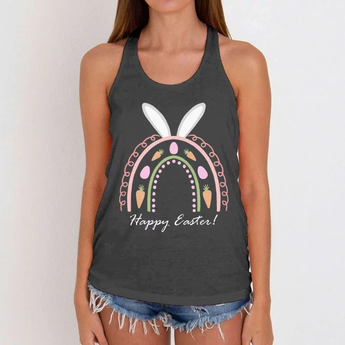 Happy Easter Bunny- Adorable Bunny Ears Spring Rainbow Women's Knotted Racerback Tank