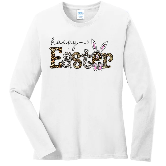 Happy Easter Bunny Rabbit Face Funny Easter Day Ladies Long Sleeve Shirt