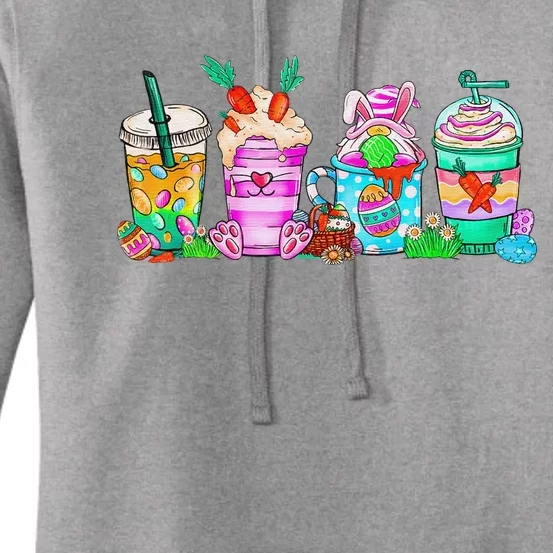 Happy Easter Bunny Coffee Lover Latte Iced Coffee Easter Day Women's Pullover Hoodie