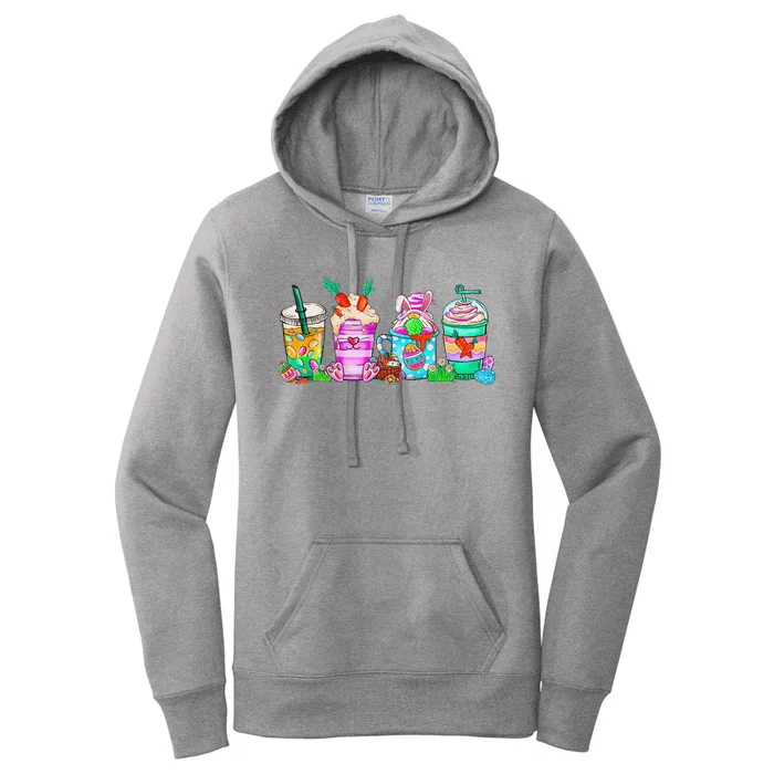 Happy Easter Bunny Coffee Lover Latte Iced Coffee Easter Day Women's Pullover Hoodie