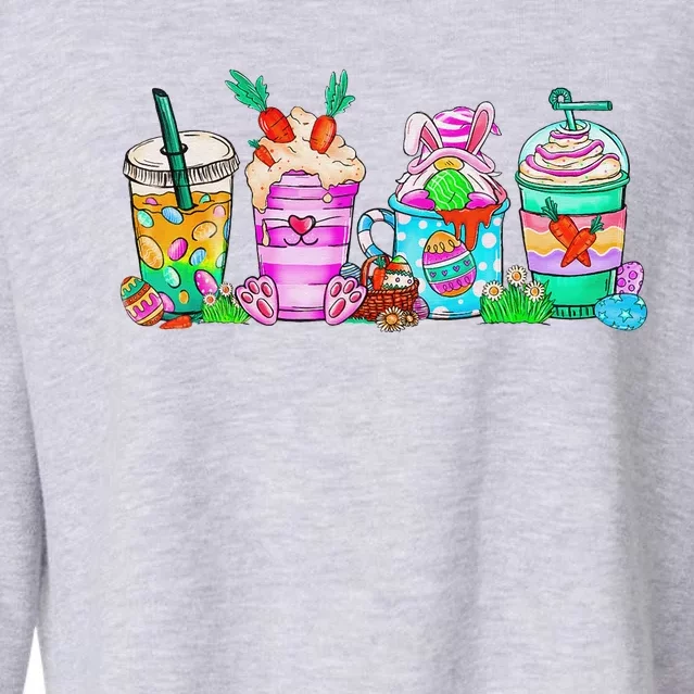 Happy Easter Bunny Coffee Lover Latte Iced Coffee Easter Day Cropped Pullover Crew