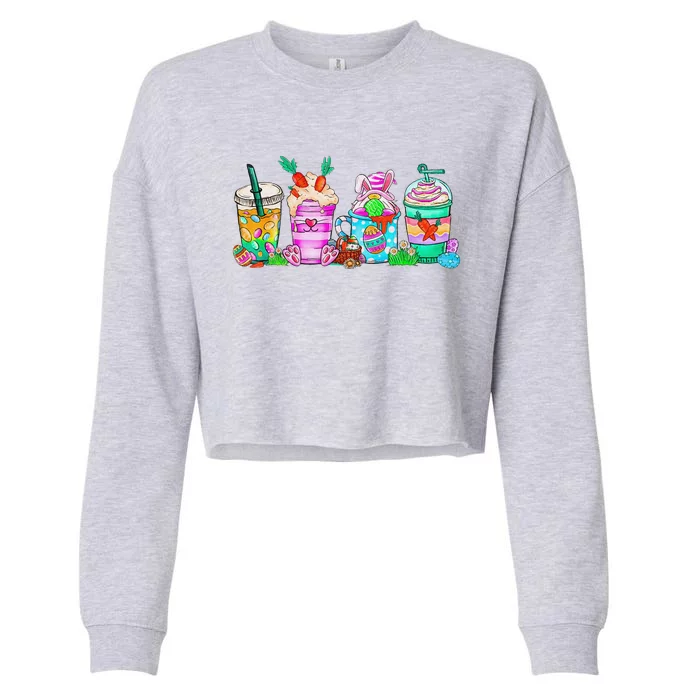 Happy Easter Bunny Coffee Lover Latte Iced Coffee Easter Day Cropped Pullover Crew