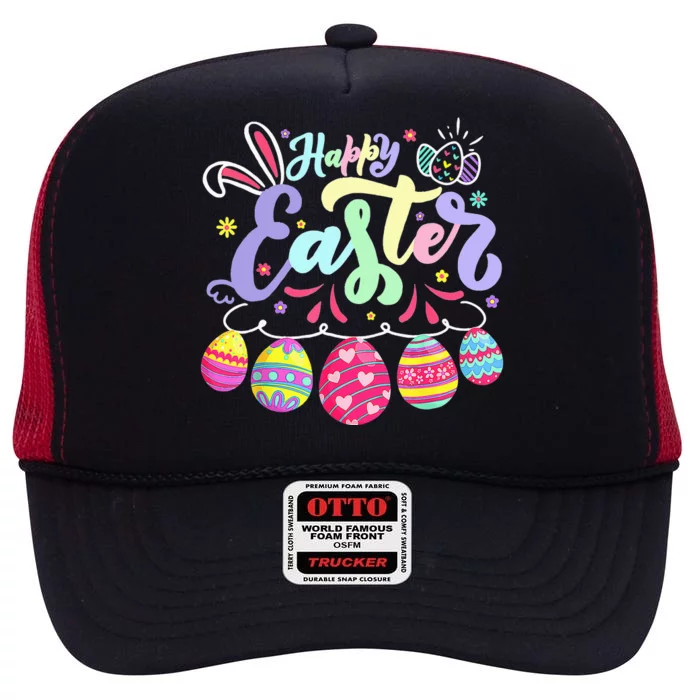 Happy Easter Bunny Spring Easter Egg Hunt Easter High Crown Mesh Trucker Hat