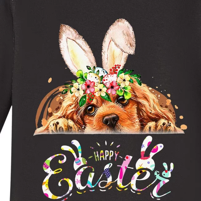 Happy Easter Bunny Cocker Spaniel Lovers Baby Long Sleeve Bodysuit