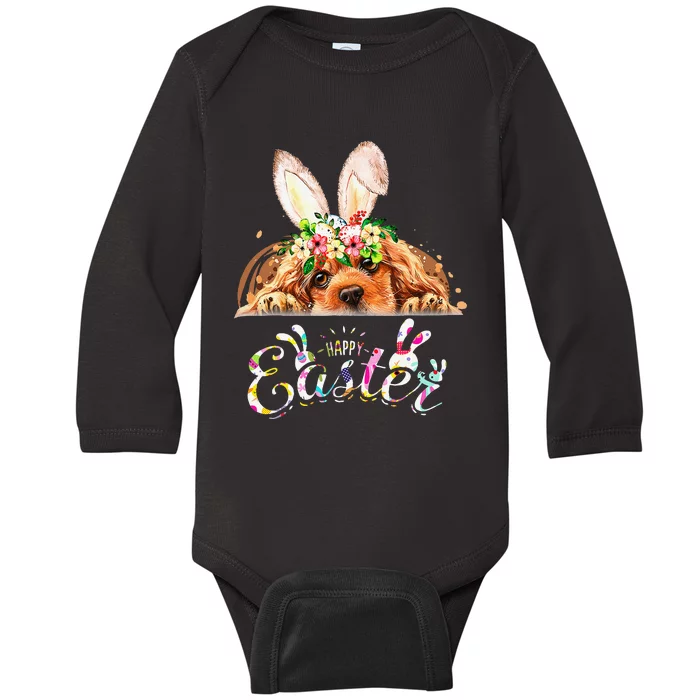 Happy Easter Bunny Cocker Spaniel Lovers Baby Long Sleeve Bodysuit