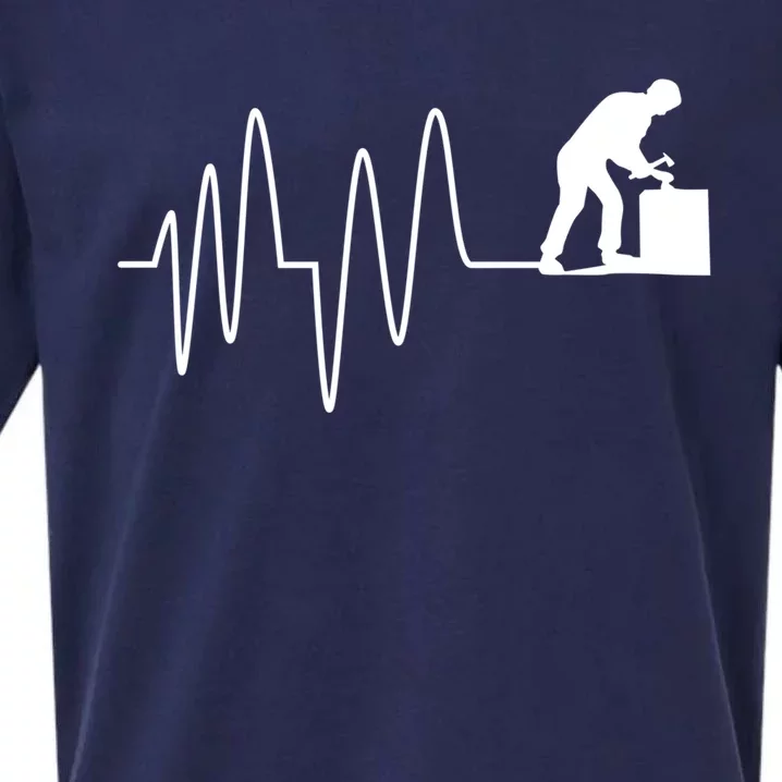 Heatbeat Ekg Carpenter Funny Gift Sueded Cloud Jersey T-Shirt