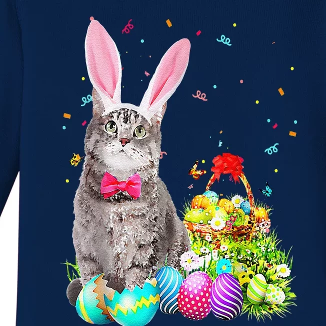 Happy Easter Cute Bunny Cat Eggs Basket Men Women Funny Baby Long Sleeve Bodysuit